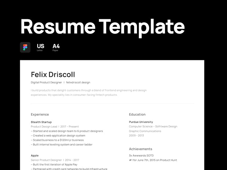 free design resume template Figma